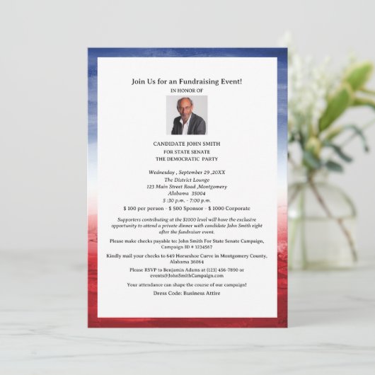 Elegante politieke fondsenwerving evenement kaart (Staand voorkant)