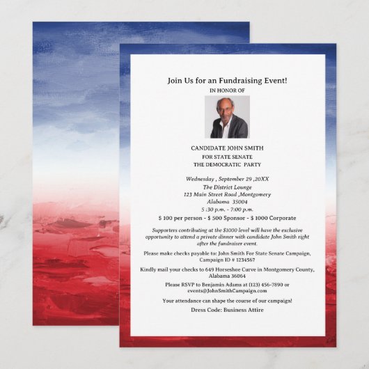 Elegante politieke fondsenwerving evenement kaart (Voorkant / Achterkant)