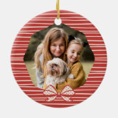 Elegante Polka Dot Christmas Bow Photo Keepsake Keramisch Ornament (Achterkant)