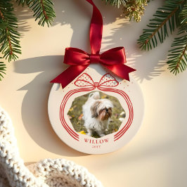 Elegante Polka Dot Christmas Bow Photo Keepsake Keramisch Ornament