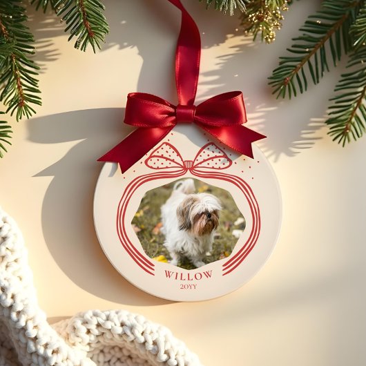 Elegante Polka Dot Christmas Bow Photo Keepsake Keramisch Ornament