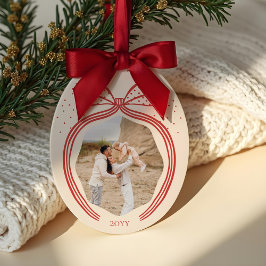Elegante Polka Dot Christmas Bow Photo Keepsake Keramisch Ornament