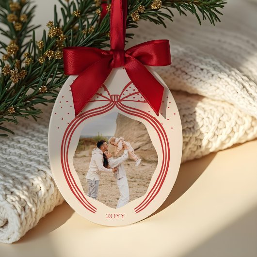 Elegante Polka Dot Christmas Bow Photo Keepsake Keramisch Ornament