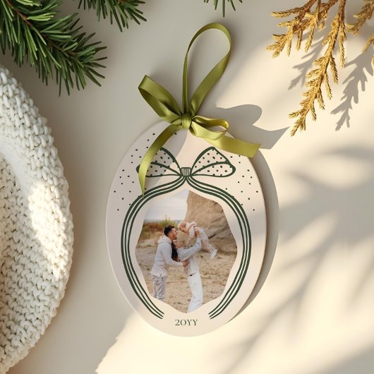 Elegante Polka Dot Christmas Bow Photo Keepsake Keramisch Ornament