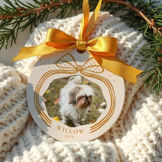 Elegante Polka Dot Christmas Bow Photo Keepsake Keramisch Ornament