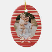 Elegante Polka Dot Christmas Bow Photo Keepsake Keramisch Ornament (Achterkant)
