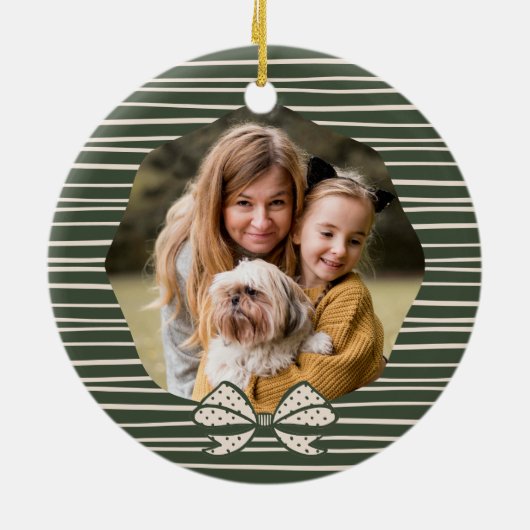 Elegante Polka Dot Christmas Bow Photo Keepsake Keramisch Ornament (Achterkant)