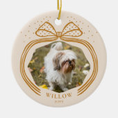 Elegante Polka Dot Christmas Bow Photo Keepsake Keramisch Ornament (Voorkant)