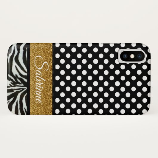 Elegante Polka Dots Zebra Patroon monogram Case-Mate iPhone Case (Achterkant (horizontaal))