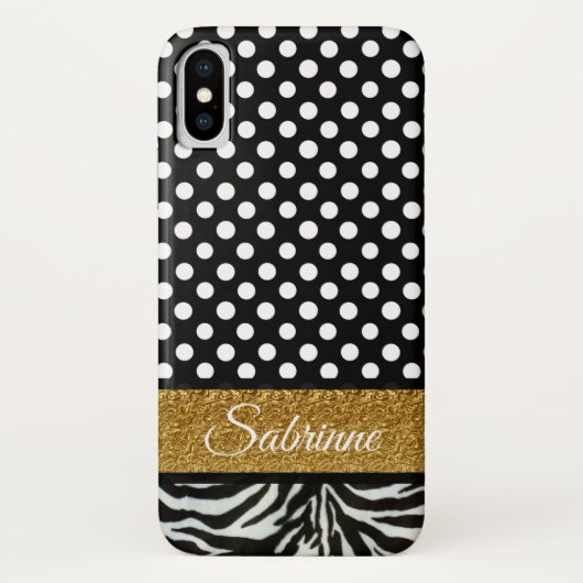 Elegante Polka Dots Zebra Patroon monogram Case-Mate iPhone Case (Achterkant)