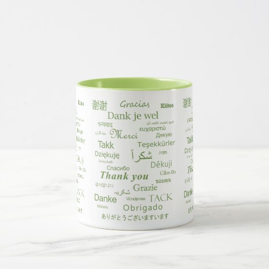 Elegante polyglot "dank u" groene typografie mok (Midden)