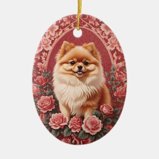 Elegante Pommerse hond William Morris geïnspireerd Keramisch Ornament (Voorkant)