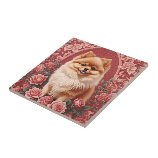 Elegante Pommerse hond William Morris geïnspireerd Tegeltje (Zijkant)