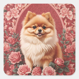Elegante Pommerse hond William Morris geïnspireerd Vierkante Sticker