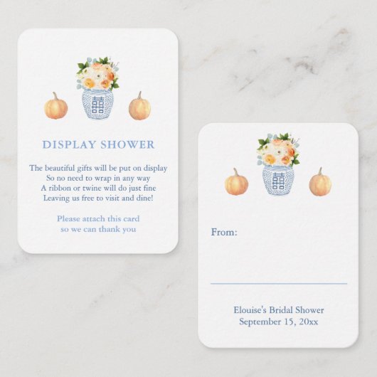 Elegante Pompoen Blauw Witte Herfst Weergave Douch Informatiekaartje (Voorkant / Achterkant)