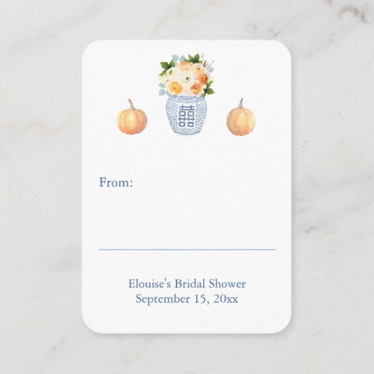 Elegante Pompoen Blauw Witte Herfst Weergave Douch Informatiekaartje (Achterkant)