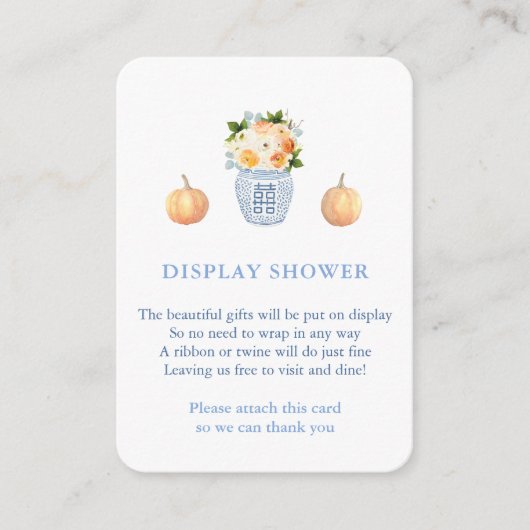 Elegante Pompoen Blauw Witte Herfst Weergave Douch Informatiekaartje (Voorkant)