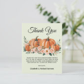 Elegante pompoen bloem Baby shower dank u kaart (Staand voorkant)
