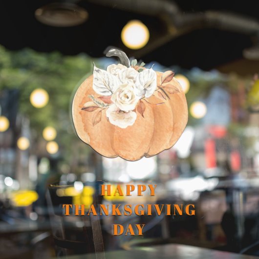 Elegante pompoen & bloemen | Fijne Thanksgiving Raamsticker