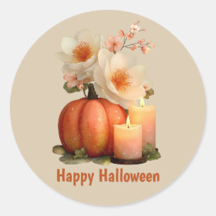 Elegante pompoen & bloemen Halloween Ronde Sticker