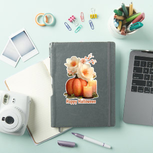 Elegante pompoen & bloemen Halloween Sticker