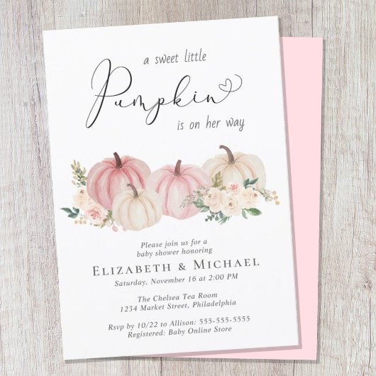 Elegante pompoen bloemenbaby meisje douche kaart