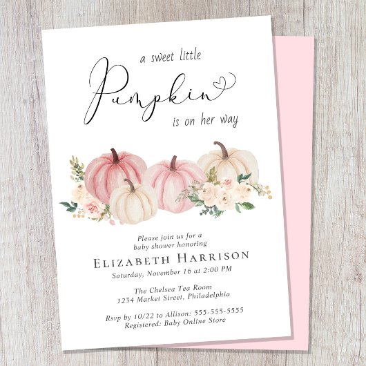 Elegante pompoen bloemenbaby meisje douche kaart