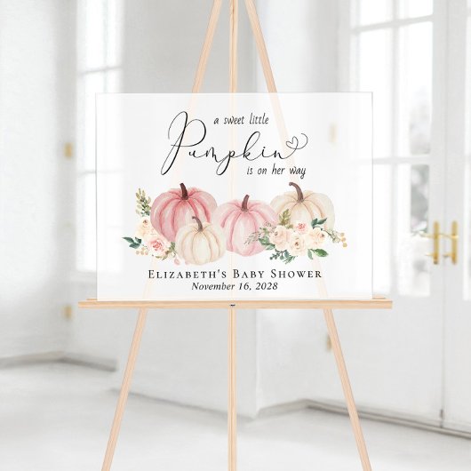 Elegante pompoen bloemenbaby meisje douche welkom acryl bord