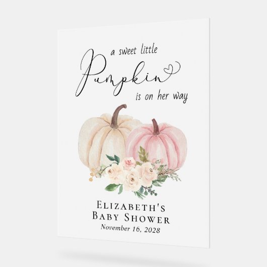 Elegante pompoen bloemenbaby meisje douche welkom acryl bord (Hoek)