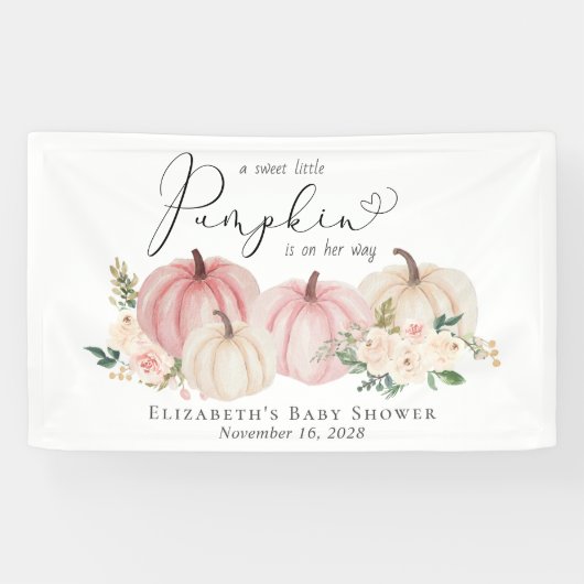 Elegante pompoen bloemenbaby meisje douche welkom spandoek (Horizontaal)