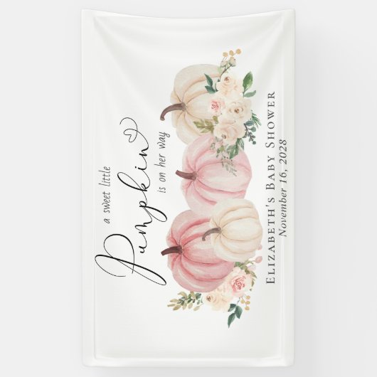 Elegante pompoen bloemenbaby meisje douche welkom spandoek (Verticaal)