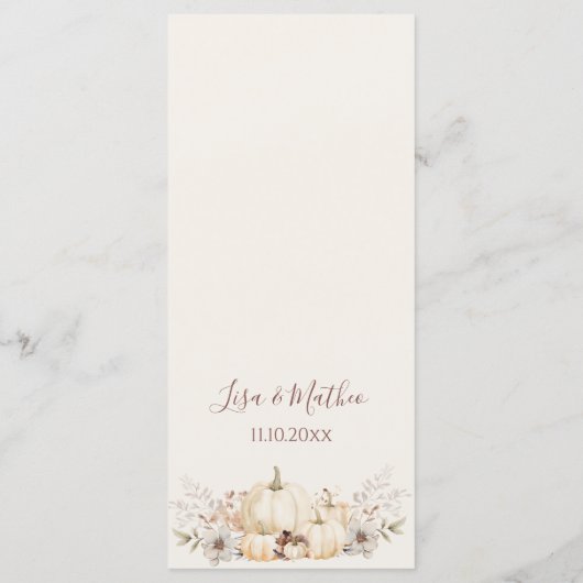 Elegante pompoen bloemenbruiloft menu (Achterkant)