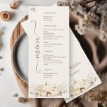 Elegante pompoen bloemenbruiloft menu<br><div class="desc">Voeg warmte en charme toe aan uw herfstbruiloftstafel met deze elegante pompoenbloemmenukaart. Met handgeschilderde witte en zacht oranje pompoenen,  neutrale herfst bloemen en romantische script typografie op een romige ivoren achtergrond,  is deze kaart ideaal voor rustieke herfstbruiloften,  schuurrecepties en oogstfeesten.</div>