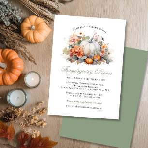 Elegante Pompoen Bloemige Friendsgiving-diner Kaart