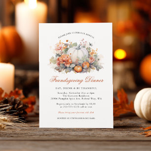 Elegante Pompoen Bloemige Friendsgiving Dinner Kaart