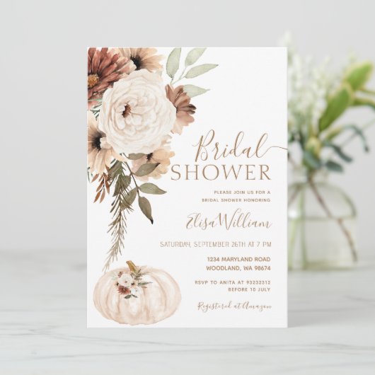 Elegante pompoen Boho bruids douche uitnodiging (Staand voorkant)