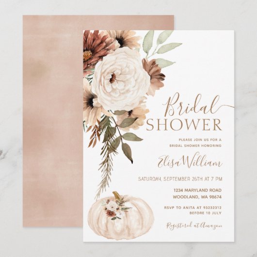 Elegante pompoen Boho bruids douche uitnodiging (Voorkant / Achterkant)