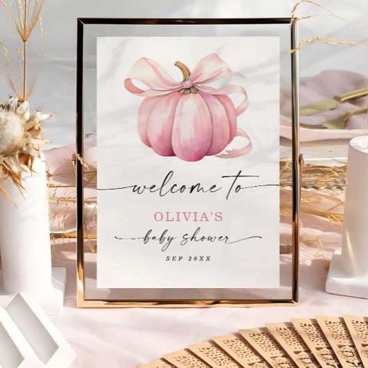 Elegante pompoen boog roze Baby shower Welkom Poster