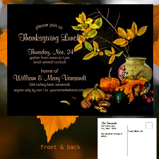 Elegante pompoen botanische Thanksgiving lunch Briefkaart