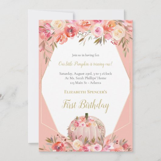 Elegante pompoen eerste verjaardag Roos Gold Kaart (Voorkant)