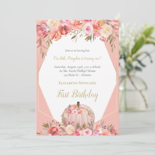 Elegante pompoen eerste verjaardag Roos Gold Kaart (Staand voorkant)