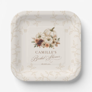 Elegante Pompoen en Herfst Bloemachtige Bruiloft B Papieren Bordje
