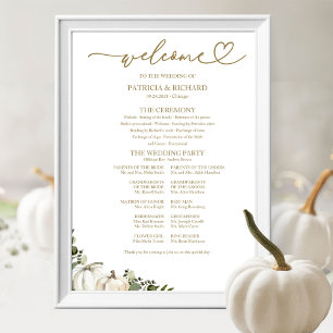 Elegante Pompoen Groene Herfst Bruiloftsprogramma Poster