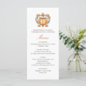 Elegante Pompoen Kam Script Thanksgiving Diner Menu (Staand voorkant)