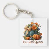 Elegante pompoen Queen Floral Halloween kunst Sleutelhanger (voorkant)