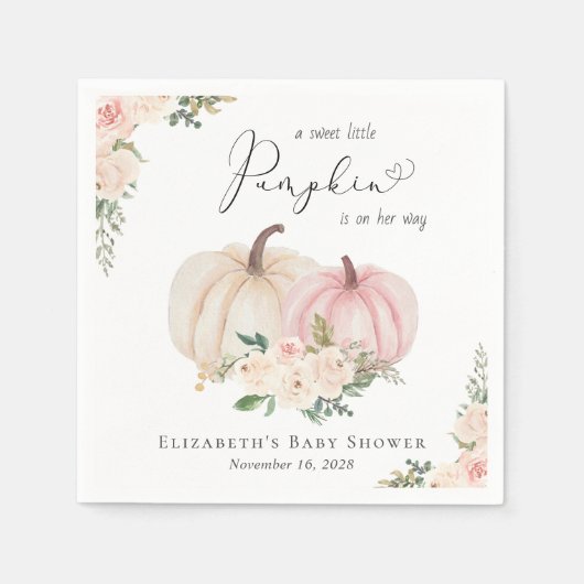 Elegante pompoen roze bloemenbaby meisje douche servet (Voorkant)