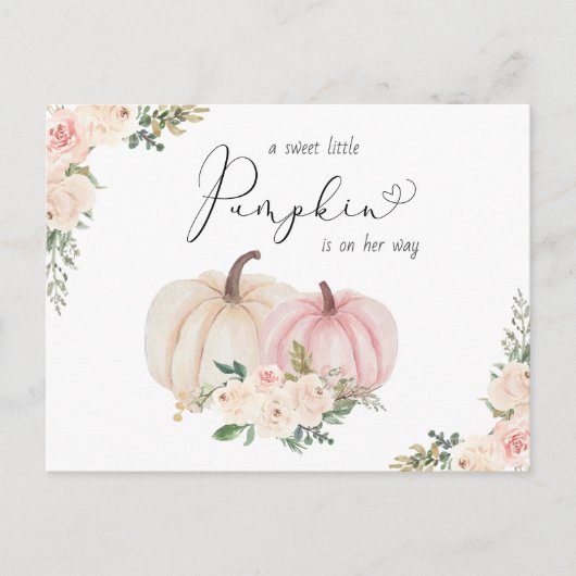 Elegante pompoen roze bloemenbaby meisje douche uitnodiging briefkaart (Voorkant)