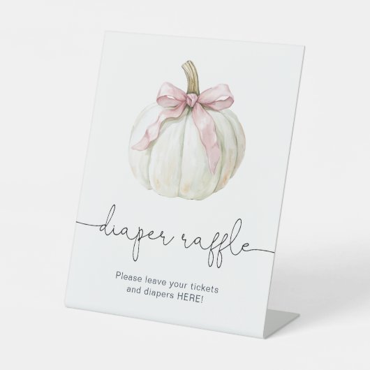 Elegante Pompoen & Roze Bow Luier Raffle Sign Reclamebord Met Voetstuk (Voorkant)