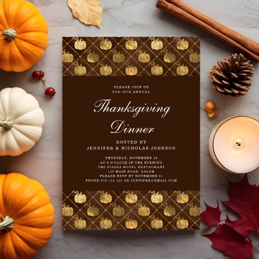 Elegante Pompoen Thanksgiving Dinerfeest Kaart