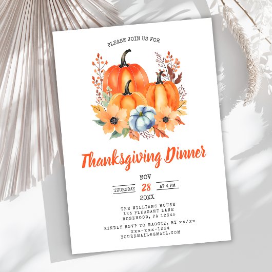 Elegante pompoen Thanksgiving Dinner Invitation Kaart